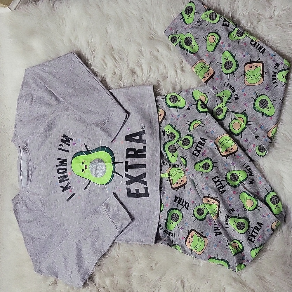 JUSTICE Girls Avocado pajama set long sleeve shirt and pants size 12